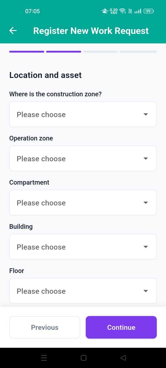 I-SAF new work request location form