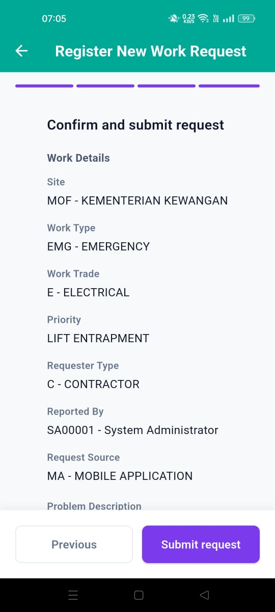 I-SAF new work request details form
